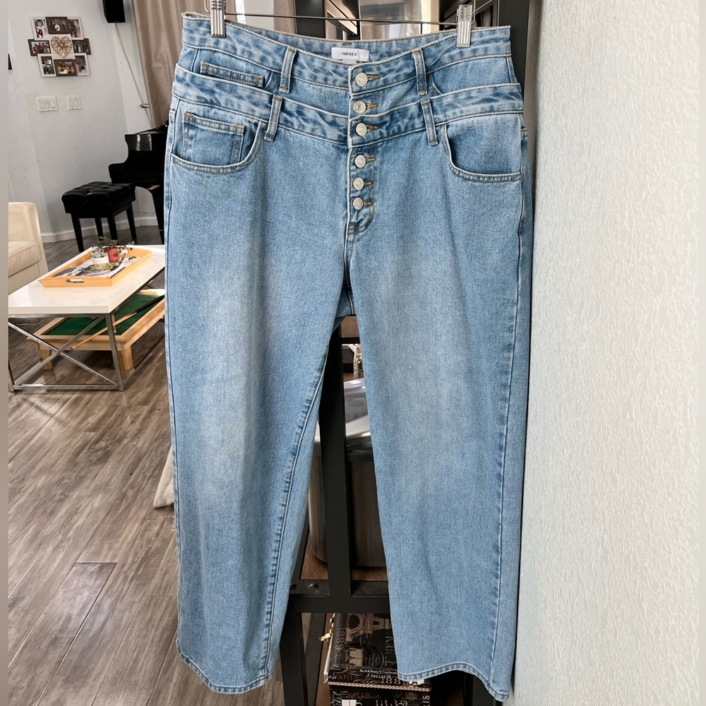 Double waisted wide jeans